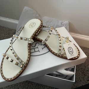 ASH Peace Studded Leather Slides white size 9